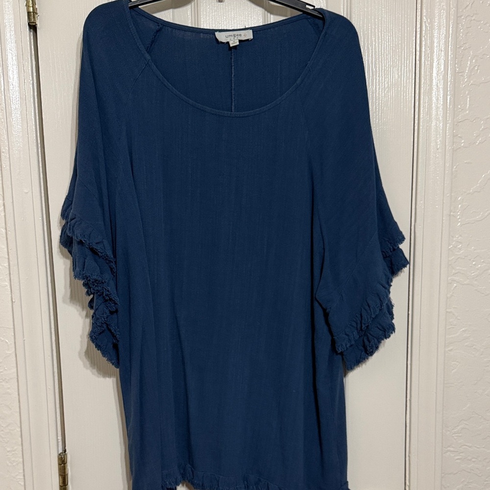 Umgee Navy Blue Ruffle Sleeve Tunic